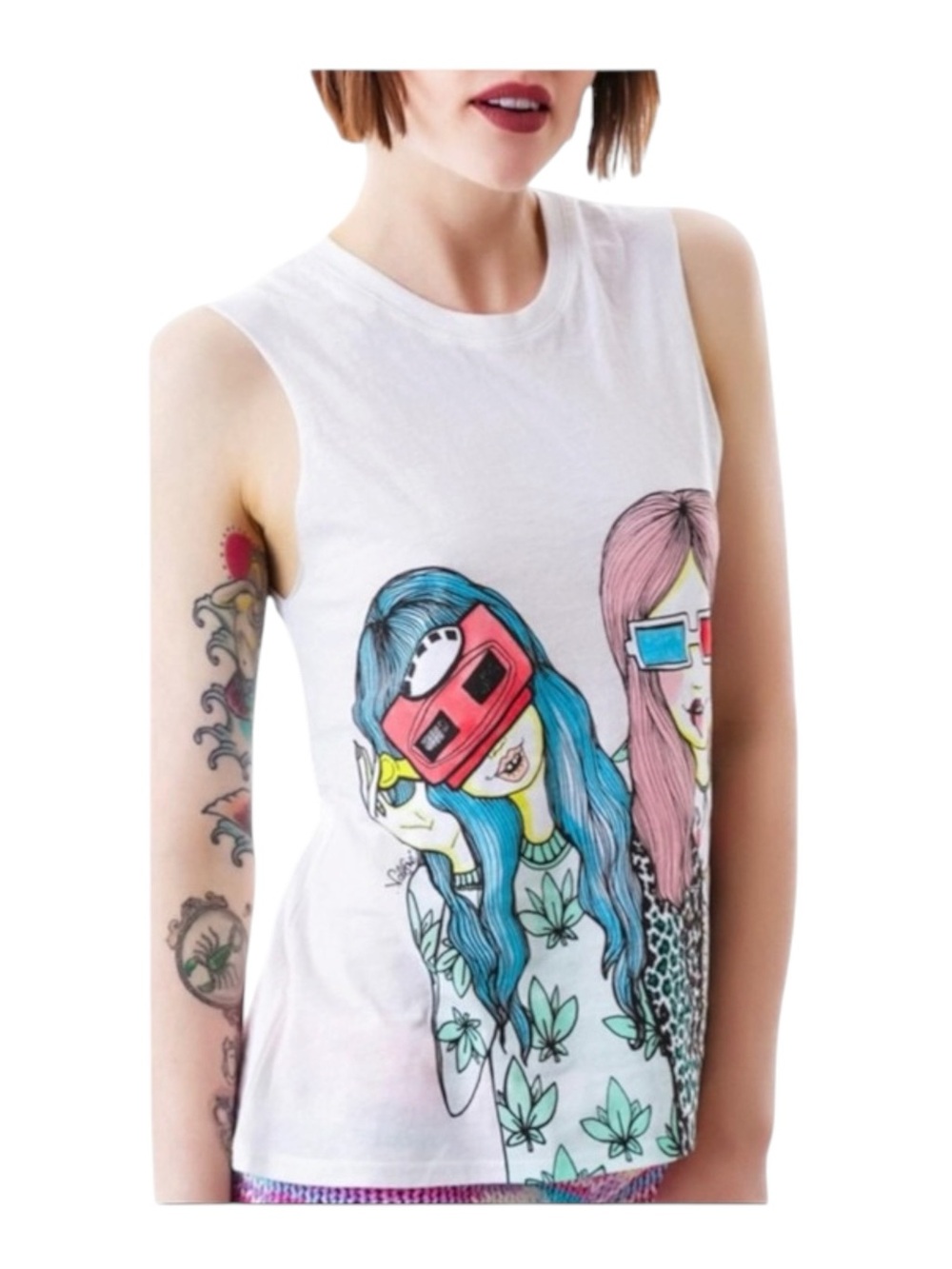 VHTF: Valfre ☻ Vision Girls Weed 3D Muscle Tee ☻ Hand Drawn Graphics ☻︎ Small - Picture 13 of 16